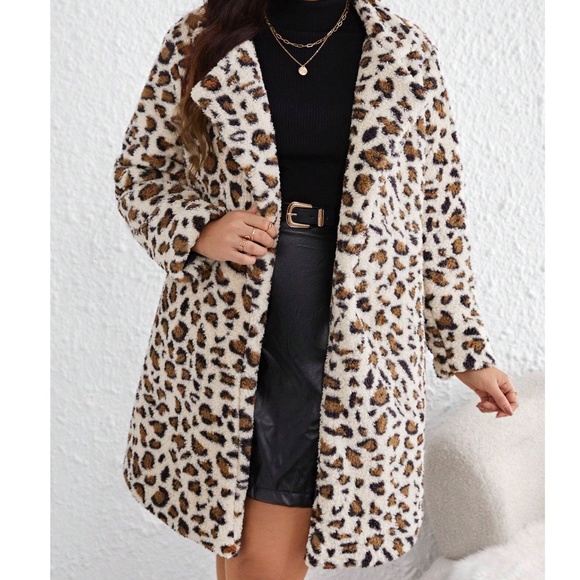Cozy Leopard Print Open Front Teddy Jacket Coat - Picture 4 of 4